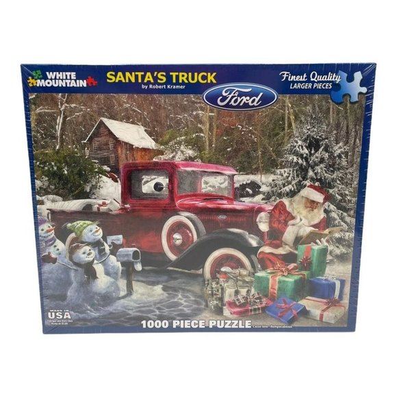 Santa's Truck FORD Red Pick-Up 1000 pc Christmas Puzzle Licensed Robert Kramer - Picture 1 of 10